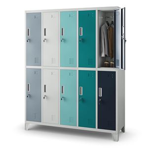 Casier métallique à 2 niveaux et 10 portes avec serrure à clé pour vêtements de travailleurs et rangement des affaires des étudiants - Product Image 6