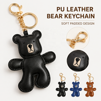 Porte-clés ours brodé fait main en cuir PU, pendentif animal mignon, breloque de sac, accessoire de sac à main, cadeau de vacances