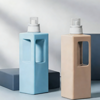 Bouteille de détergent à lessive carrée avec poignée en PE, logo personnalisé, 1,25 L, 1250 ml, distributeur, soins personnels, gel douche, bouteille en plastique