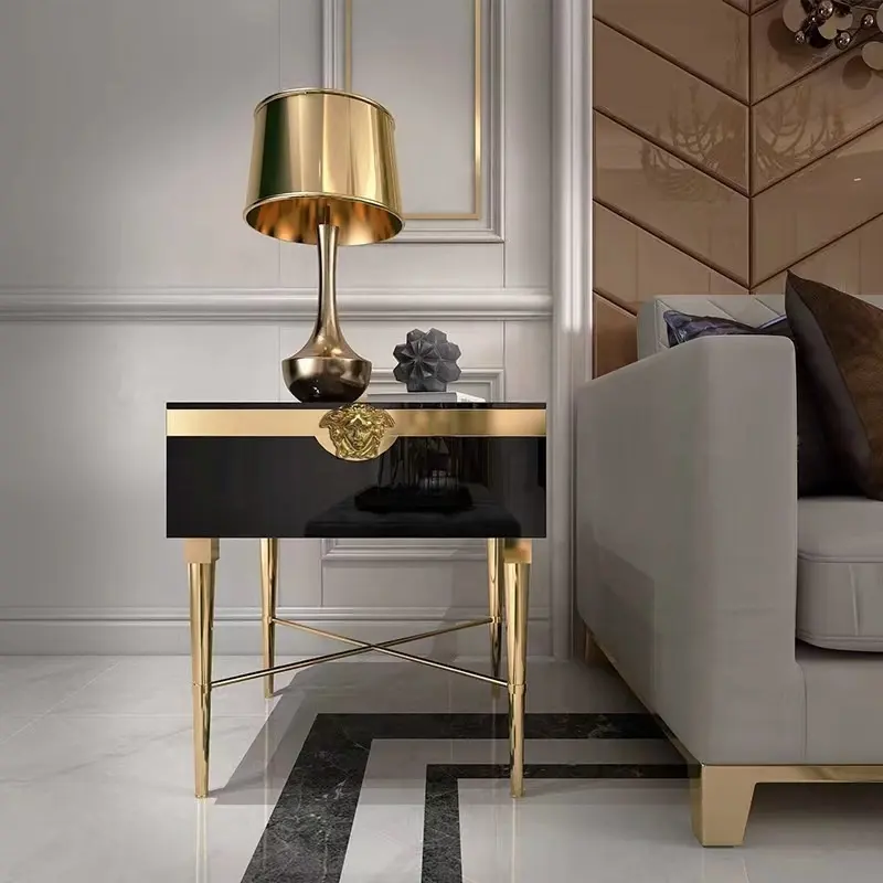 Muebles modernos de lujo para el hogar, marco de acero con acabado dorado, Centro de cristal, juego de mesa lateral de café y té