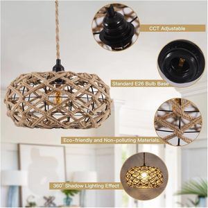 12.2 \ "lampadario in tessuto in Rattan lampada a sospensione in tessuto a mano lampadario in vimini per camera 4000K CCT fonte di alimentazione a corrente alternata - Product Image 5