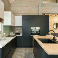 Meubles sous-évier modulaires de luxe en bois au design moderne, avec robinet et charnières, en panneau mélaminé, style Shaker, à fixation murale, pour appartement, garantie 3 ans