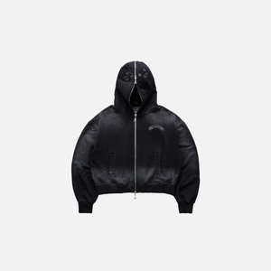 Sudadera con capucha BLINDSIDE negra lavada, estilo boxy, con cremallera completa, de algodón premium, oversize, estilo streetwear, informal. - Product Image 1