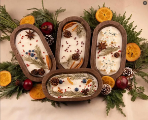 เทียนหอม LANJO กลิ่นอโรมาเธอราพี ทำจากขี้ผึ้งถั่วเหลืองในภาชนะไม้ทรงกลม ประดับด้วยดอกไม้แห้ง สไตล์เรียบง่าย แกะสลักด้วยมือ - Product Image 1