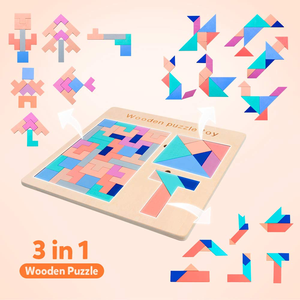 Bằng Gỗ 3 Trong 1 Giáo Dục Câu Đố Khối DIY Montessori Não Gỗ Iq Đào Tạo Cắt Giấy Câu Đố Cho Trẻ Em 3-6 Tuổi - Product Image 3