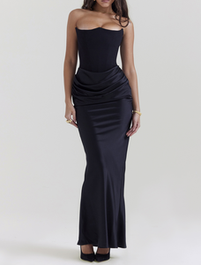 فستان سيدات كاجوال أنيق مخصوص للحفلات والنوادي فستان مثير بخصر نحيف أسود اللون ذيل سمكة قابل للطي فستان سهرات نسائي طويل - Product Image 3