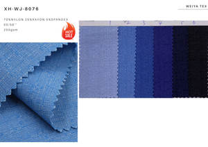 Tissu Bengaline Faux <span class=keywords><strong>Denim</strong></span> Teint Fil Bleu Effet Slub 250 g/m² 70 % Nylon 25 % Rayonne 5 % Spandex – Nouveauté en Stock - Product Image 2