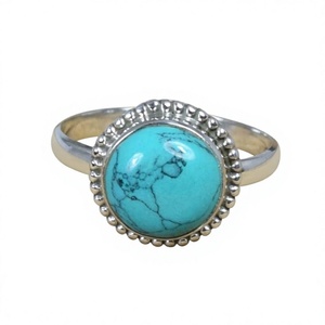 Anillo de Plata de Ley 925 con Turquesa, Joyería Fina Artesanal Cristiana, Estilo Antiguo, Certificado - Product Image 1