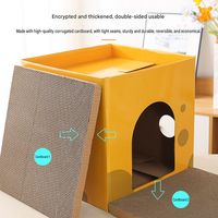 Mignonne maison pour chat en carton ondulé en forme de fromage, nid fermé pour animaux de compagnie avec entrées arquées pour chatons