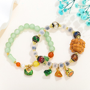 Bracelet en perles de jade de style chinois traditionnel avec pendentif boulette de riz du Festival du Bateau du Dragon, accessoire de bijoux DIY unisexe - Product Image 1