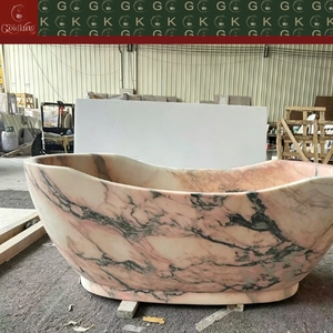 Baignoire ovale autoportante en marbre rose tabac GOLDKING Boutique Hotel <span class=keywords><strong>Spa</strong></span>, veines de charbon, bord asymétrique, sur mesure, OEM - Product Image 2