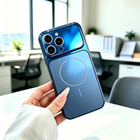 Funda JOYPORODO B384 con Ventana Grande de Cristal para iPhone 15 Pro Max, Cubierta Magnética de Metal Esmerilado AG para Celular iPhone 13, 14, 15, 16, 17
