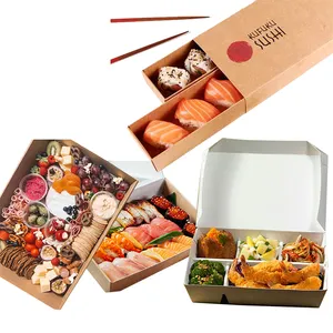 Custom Wegwerp Japanse Salade Rijst Maaltijd Te Gaan Verpakking Afhaalmaaltijden Container Papier Lunch Bento Sushi Takeaway Doos