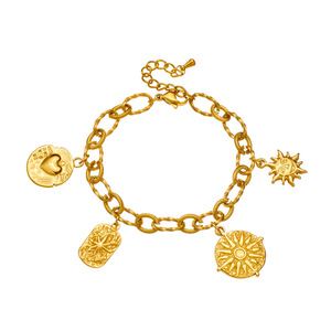 Fashion Charm Bracelet Gold Plated Zinc Alloy Heart Sun Pendant Unisex Gift Jewelry B1644 - Product Image 5
