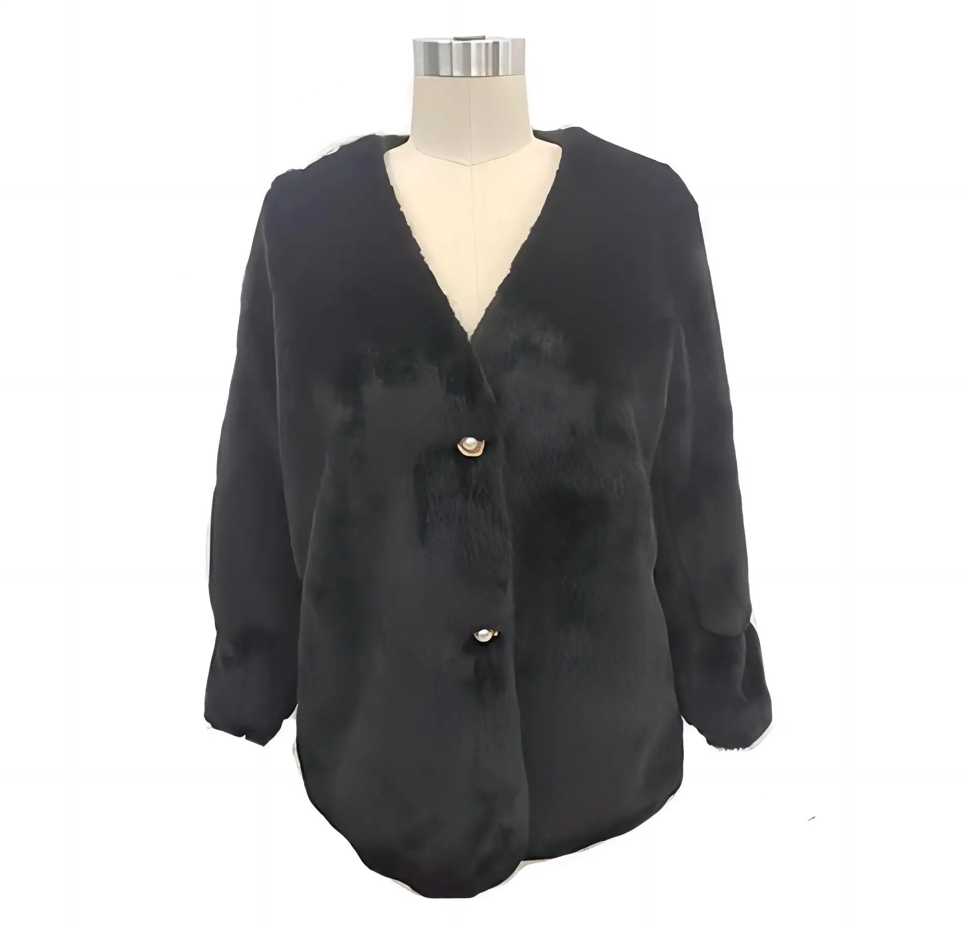 Cappotto di pelliccia vegana di lusso personalizzato Double Face ODM/OEM all'ingrosso per giacca da donna con bottoni lucidi in pelliccia di visone da donna