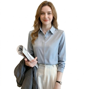 Blus Satin Putih Wanita Terbaru 2025 Anti Kusut, Kemeja Kantor Lengan Panjang untuk Wawancara & Bisnis - Product Image 1
