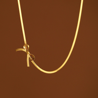 Collar de Verano Clásico para Mujer, de Acero Inoxidable, con Lazo, Cadena de Serpiente con Aguamarina, Chapado en Oro de 18K, para Regalo de Compromiso