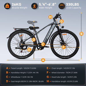 Vélo de montagne électrique avec cadre en alliage d'aluminium de 29 pouces, batterie au lithium 48V, batterie cachée, moteur à moyeu arrière, EBike, entrepôt UE - Product Image 5