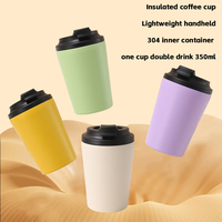 Gobelet isotherme en acier inoxydable de 350 ml/12 oz, à double paroi, anti-fuite, avec couvercle à paille rabattable, tasse de voyage à emporter