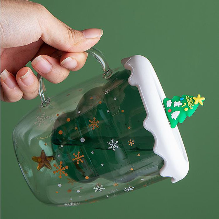 Borosilicate Glass Christmas Gifts Mugs Heat-resistant Double Wall Glass Christmas Tree Design Drinking Cups
