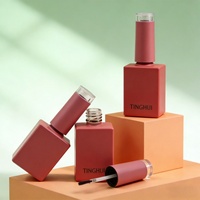 Flacon de vernis à ongles en verre carré couleur macaron, emballage cosmétique, 10 ml, avec logo personnalisé, bouchon, pinceau, surface givrée, MOQ 100 pièces, pour gel