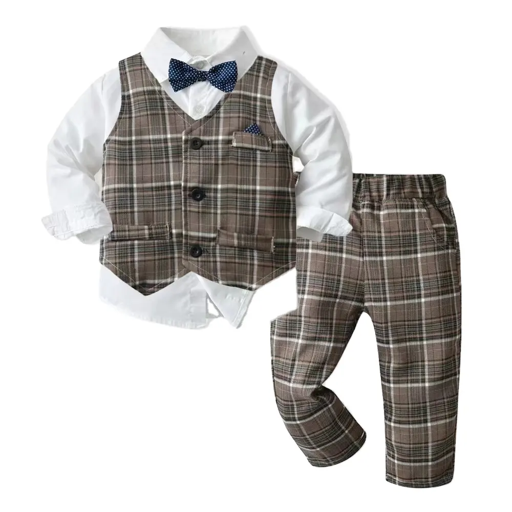 Boys Autumn And Winter Gentleman Suit Boys Long Sleeve Shirt And Suspends Tuxedo Three-piece Hot Style