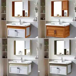 Mueble barato montado en la pared baño lavabo tocador color madera muebles granito Baño