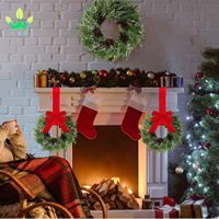 6 buah karangan bunga Natal karangan bunga kabinet dapur dengan pita merah Mini rumah pertanian karangan bunga gantung untuk pintu depan jendela kursi Dinding