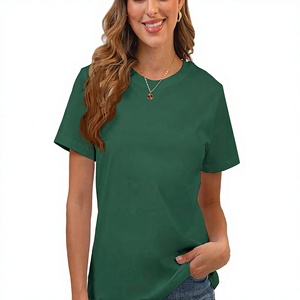 महिलाओं के प्यारे सूती क्रू गर्दन छोटी आस्तीन गर्मियों की टी-शर्ट ठोस ढीली - Product Image 1