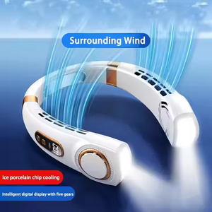 พัดลมติดคอแบบพกพาพร้อมไฟ LED จอแสดงผลดิจิตอล USB เครื่องปรับอากาศไร้ใบพัด พัดลมระบายความร้อน 5 ระดับทรงพลัง - Product Image 6