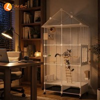Grande cage à perroquets en fil de fer massif thermolaqué, avec roulettes verrouillables, conception anti-évasion, protection anti-éclaboussures, poulie, style villa, pour usage domestique