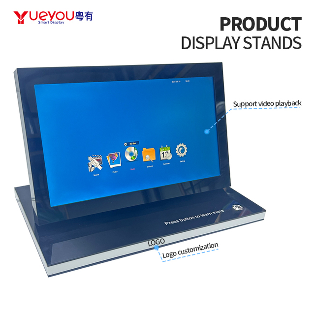 Custom Detachable Acrylic Display Stand with 15.6" LED Screen for Speaker Placement Retail Store Display Mount