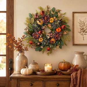 Stock for Hot Sale Christmas Festival Purple <b>Hydrangea</b> Peony Autumn Collection Indoor Outdoor Decoration PVC Wreath Purely - Product Image 4