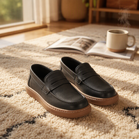 Mocassins noirs Varsavvas pour hommes, chaussures décontractées Penny, semelle extérieure plateforme marron contrastante, tige en cuir véritable, antidérapants