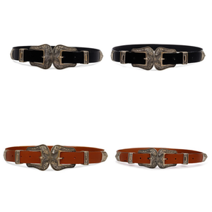 Ceinture en cuir véritable Angelina 3cm 100cm avec boucle argentée style western, accessoire de mode décontracté pour hommes et femmes - Product Image 1