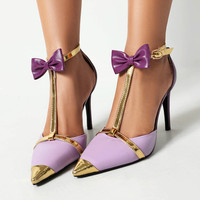 2024 luxe femmes été pompes élégant pointu sexe papillon talons hauts 9.5cm sandales à talons aiguilles violet PU semelle intérieure Logo personnalisé