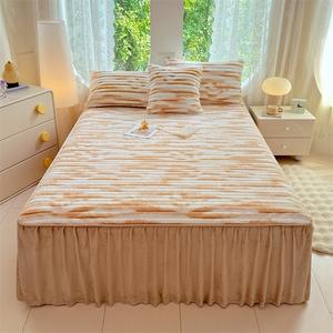 ชุดเครื่องนอนผ้าปู<span class=keywords><strong>เตียง</strong></span>แบบคงที่ผ้ากำมะหยี่สีน้ำตาลหนากันแบคทีเรียที่คลุมที่นอนขนกระต่าย - Product Image 2