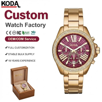 Montre personnalisée pour femmes, luxe, plaquée or, avec lunette en cristal, chronographe, quartz, cadran rose fuchsia