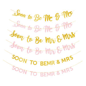 เร็วๆนี้จะเป็นนาย & นางเจ้าสาวโสดธงกระดาษสำหรับตกแต่งการหมั้นแบนเนอร์แป้งหอมใหญ่ดอกไม้ลาเต้ - Product Image 1