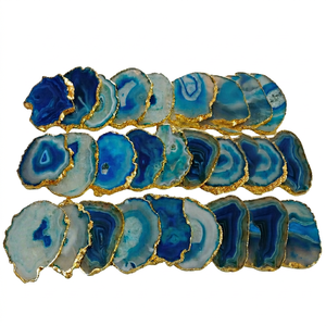 Handmade Gemstone Blue Agate Coasters With Golden Plating Wholesale For Gift Buy Online From Amayra Crystals Exports India - Product Image 5