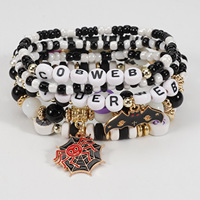 Set de Pulseras de Cuentas de Halloween, Pulseras de Varias Capas con Dijes de Calabaza, Fantasma y Araña, Set de Joyería de Moda