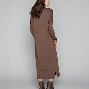 Venta al por mayor 2025 Daily Casual Knit Mujer Dolman Mangas Color sólido Maxi Vestido Cintura natural Algodón ecológico - Product Image 2