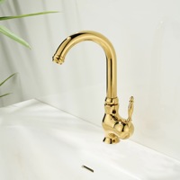 Robinet de lavabo WEIHAO de luxe en or brossé imitation, design en forme de gourde, avec poignée en céramique, mitigeur de lavabo à poser sur le comptoir