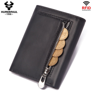 HUMERPAUL Men's <strong>Trifold</strong> <strong>Wallet</strong> Slim RFID Blocking Card Holder Case Genuine Leather Male Zipper Coin Purse Front Pocket - Product Image 3