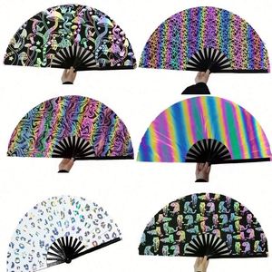 พัดลมโฮโลแกรมพับได้ขนาดใหญ่ 33 ซม. ดีไซน์ใหม่ ทำจากไม้ไผ่ สำหรับตกแต่งบ้านและงานปาร์ตี้ - Product Image 1