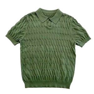 Polo en tricot pour homme, blanc, manches courtes, coupe ajustée, col rabattu, motif rayé, lavable en machine, tenue décontractée pour le travail - Product Image 5