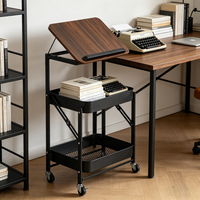 Table d'appoint pliante en métal sur roulettes avec éléments en bois pour chambre, table de chevet, table d'appoint de canapé, étagère