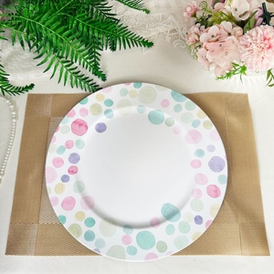 Assiettes de présentation en plastique rayées <span class=keywords><strong>pastel</strong></span>, rondes de 13 pouces, colorées et décoratives pour baby shower, mariage, fête d'anniversaire - Product Image 3