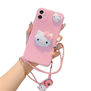 华为Y9 Y7 pro Nova7i 5T Y8P P30pro 9X lite的热3D卡通Hello kitty粉色少女软保护绳手机壳