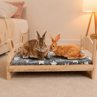 Grand lit pour lapin en bois naturel avec coussin amovible et cadre pliable - Durable, facile à nettoyer, non irritant pour les lapins, les cochons d'Inde et les chatons